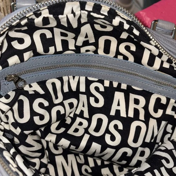 Marc Jacobs  Dome top satchel shoulder bag  Crossbody bag  leather blue gray EUC - Picture 5 of 17